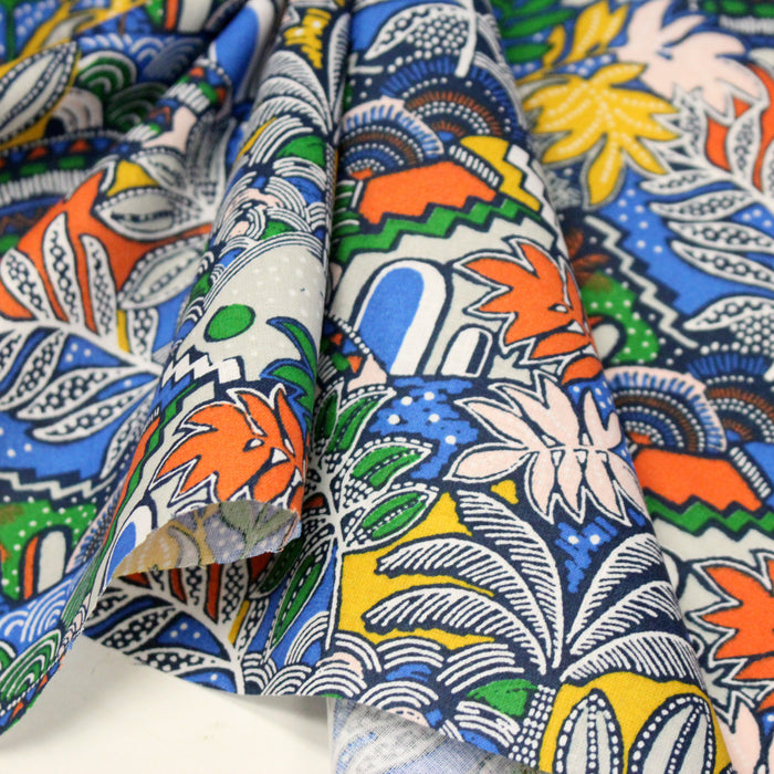 Tissu cotonnade CASA ESPANA, motif floral tropical coloré - OEKO-TEX STANDARD 100