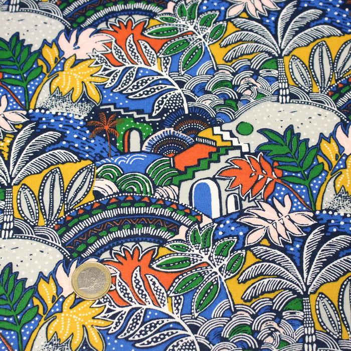 Tissu cotonnade CASA ESPANA, motif floral tropical coloré - OEKO-TEX STANDARD 100
