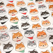 Tissu cotonnade KAWAII aux chiens japonais Shiba blancs, gris et roux, noeud papillon & bandanas - OEKO - TEX - TissusPapi.com