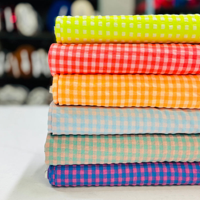 Tissu seersucker coton Vichy : nombreuses couleurs estivales et fluo ! - STANDARD 100 OEKO - TEX - TissusPapi.com