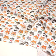 Tissu cotonnade KAWAII aux chiens japonais Shiba blancs, gris et roux, noeud papillon & bandanas - OEKO - TEX - TissusPapi.com