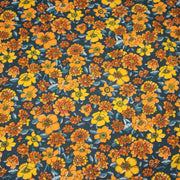 Tissu cotonnade motif fleuri bleu canard & jaune orange - OEKO - TEX STANDARD 100 - TissusPapi.com
