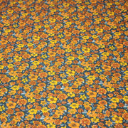Tissu cotonnade motif fleuri bleu canard & jaune orange - OEKO - TEX STANDARD 100 - TissusPapi.com