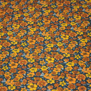 Tissu cotonnade motif fleuri bleu canard & jaune orange - OEKO - TEX STANDARD 100 - TissusPapi.com