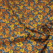 Tissu cotonnade motif fleuri bleu canard & jaune orange - OEKO - TEX STANDARD 100 - TissusPapi.com