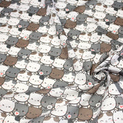 Tissu cotonnade KAWAII aux chats japonais blancs et gris - OEKO - TEX - TissusPapi.com