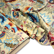 Tissu coton fin imprimé INDIENNES, jaune aux fleurs et motifs indiens multicolores - TissusPapi.com