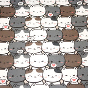 Tissu cotonnade KAWAII aux chats japonais blancs et gris - OEKO - TEX - TissusPapi.com