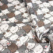 Tissu cotonnade KAWAII aux chats japonais blancs et gris - OEKO - TEX - TissusPapi.com