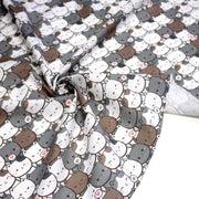 Tissu cotonnade KAWAII aux chats japonais blancs et gris - OEKO - TEX - TissusPapi.com