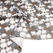 Tissu cotonnade KAWAII aux chats japonais blancs et gris - OEKO - TEX - TissusPapi.com