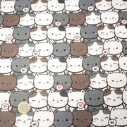Tissu cotonnade KAWAII aux chats japonais blancs et gris - OEKO - TEX - TissusPapi.com