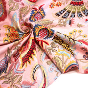 Tissu coton fin imprimé INDIENNES, rose aux fleurs et motifs indiens multicolores - TissusPapi.com