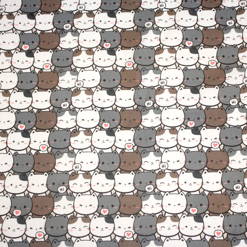 Tissu cotonnade KAWAII aux chats japonais blancs et gris - OEKO - TEX - TissusPapi.com