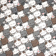Tissu cotonnade KAWAII aux chats japonais blancs et gris - OEKO - TEX - TissusPapi.com