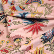 Tissu coton fin imprimé INDIENNES, rose aux fleurs et motifs indiens multicolores - TissusPapi.com