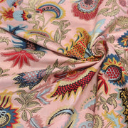 Tissu coton fin imprimé INDIENNES, rose aux fleurs et motifs indiens multicolores - TissusPapi.com