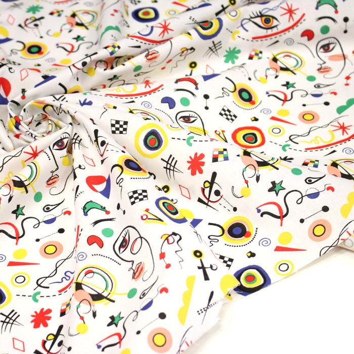 Tissu cotonnade KANDISKY, motif art moderne, blanc ou rouge - OEKO-TEX STANDARD 100