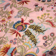 Tissu coton fin imprimé INDIENNES, rose aux fleurs et motifs indiens multicolores - TissusPapi.com