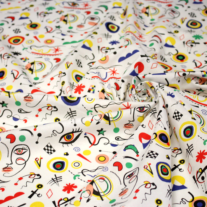 Tissu cotonnade KANDISKY, motif art moderne, blanc ou rouge - OEKO-TEX STANDARD 100