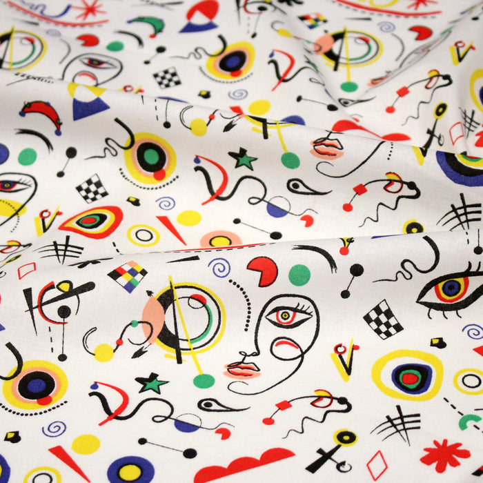 Tissu cotonnade KANDISKY, motif art moderne, blanc ou rouge - OEKO-TEX STANDARD 100