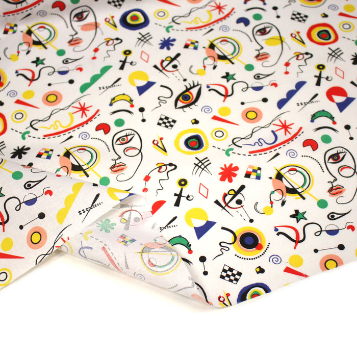 Tissu cotonnade KANDISKY, motif art moderne, blanc ou rouge - OEKO-TEX STANDARD 100