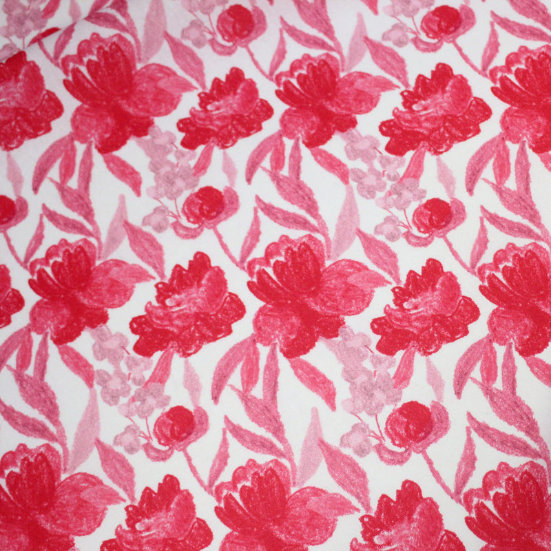Tissu cotonnade fleurie rose fuchsia - COLLECTION FLEURS AU CRAYON - OEKO - TEX - TissusPapi.com