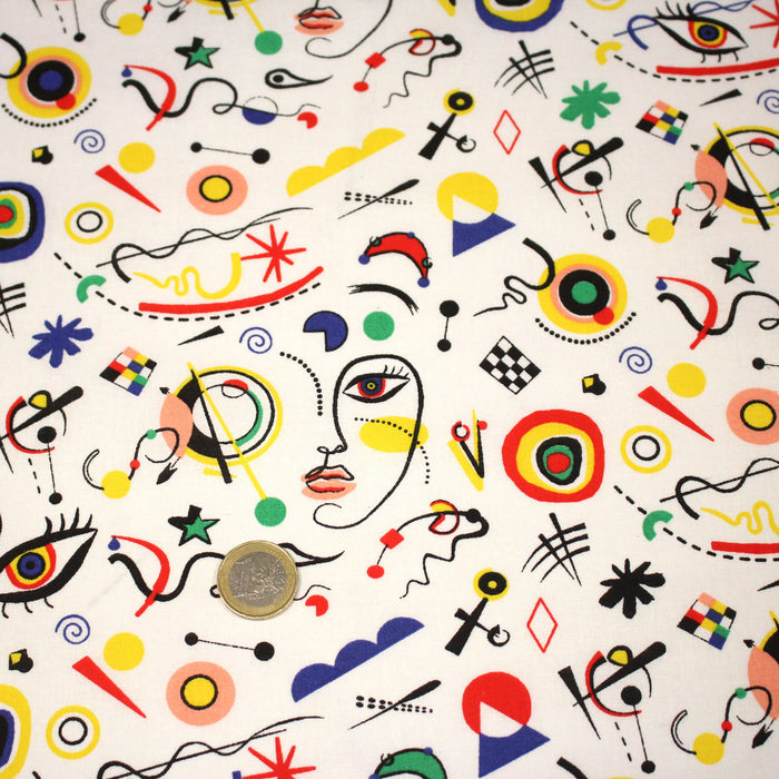 Tissu cotonnade KANDISKY, motif art moderne, blanc ou rouge - OEKO-TEX STANDARD 100