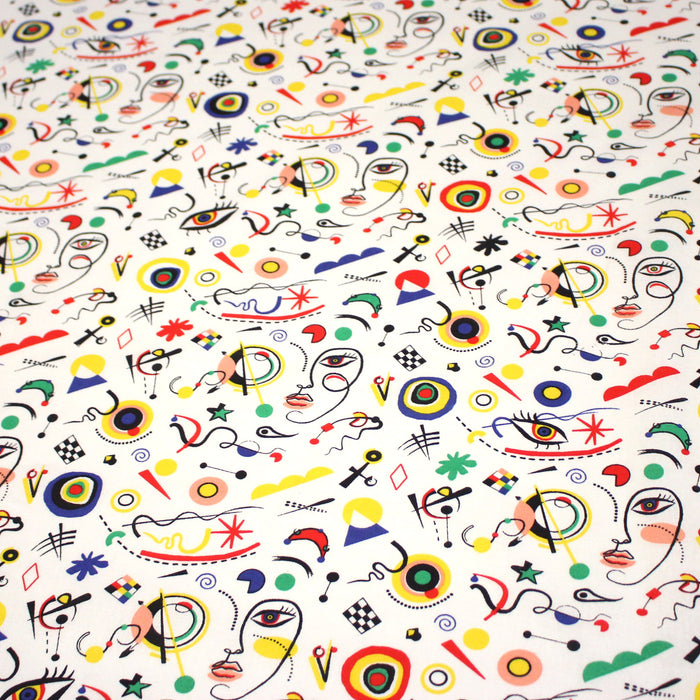 Tissu cotonnade KANDISKY, motif art moderne, blanc ou rouge - OEKO-TEX STANDARD 100