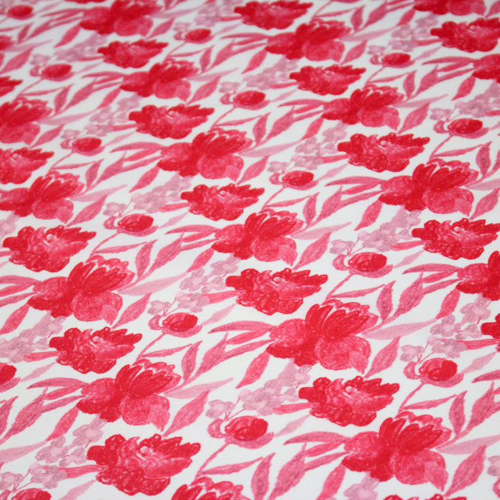 Tissu cotonnade fleurie rose fuchsia - COLLECTION FLEURS AU CRAYON - OEKO-TEX