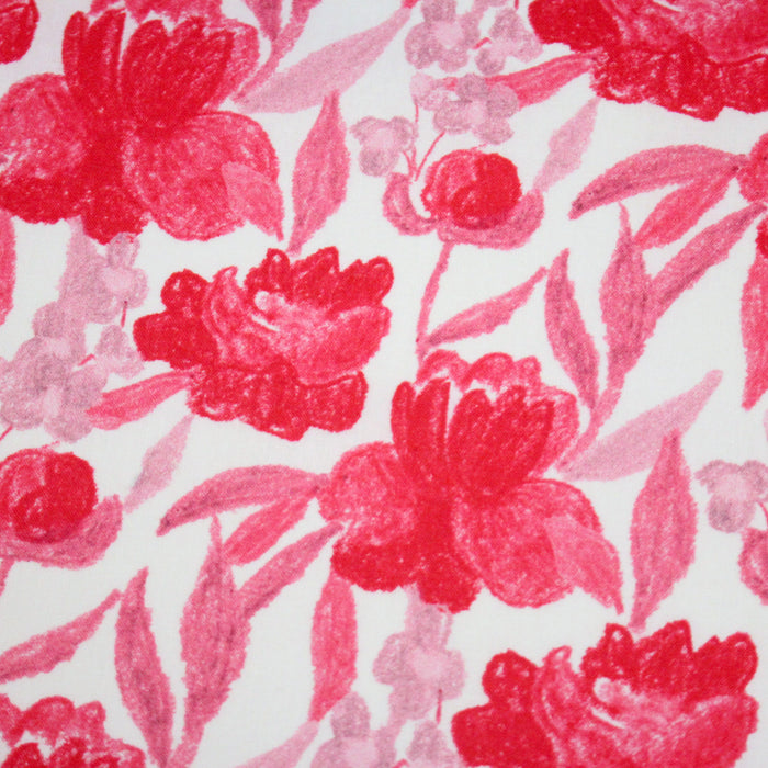 Tissu cotonnade fleurie rose fuchsia - COLLECTION FLEURS AU CRAYON - OEKO-TEX