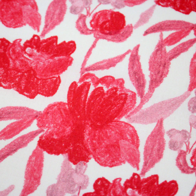 Tissu cotonnade fleurie rose fuchsia - COLLECTION FLEURS AU CRAYON - OEKO - TEX - TissusPapi.com