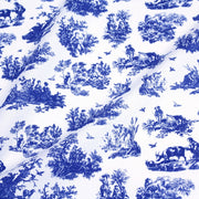 Tissu popeline de coton OBER - Toile de Jouy traditionnelle, fond blanc & motif bleu roi - TissusPapi.com