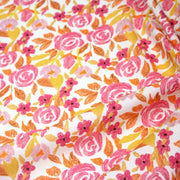 Tissu cotonnade fleurie rose jaune et orange - COLLECTION FLEURS AU CRAYON - OEKO - TEX - TissusPapi.com