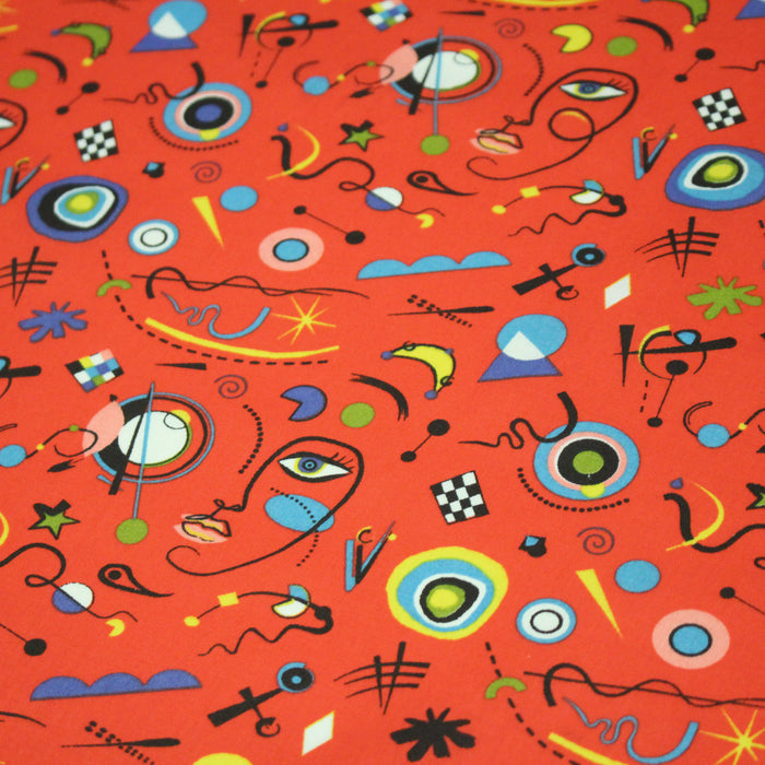 Tissu cotonnade KANDISKY, motif art moderne, blanc ou rouge - OEKO-TEX STANDARD 100