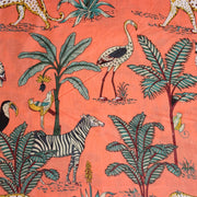 Tissu coton fin imprimé INDIENNES, corail aux animaux dans la jungle - TissusPapi.com