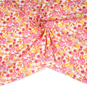 Tissu cotonnade fleurie rose jaune et orange - COLLECTION FLEURS AU CRAYON - OEKO - TEX - TissusPapi.com