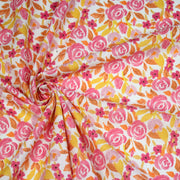 Tissu cotonnade fleurie rose jaune et orange - COLLECTION FLEURS AU CRAYON - OEKO - TEX - TissusPapi.com