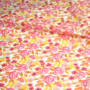 Tissu cotonnade fleurie rose jaune et orange - COLLECTION FLEURS AU CRAYON - OEKO - TEX - TissusPapi.com