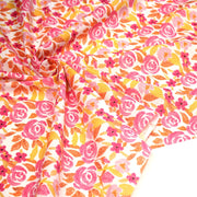 Tissu cotonnade fleurie rose jaune et orange - COLLECTION FLEURS AU CRAYON - OEKO - TEX - TissusPapi.com