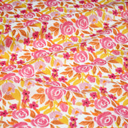 Tissu cotonnade fleurie rose jaune et orange - COLLECTION FLEURS AU CRAYON - OEKO - TEX - TissusPapi.com