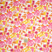Tissu cotonnade fleurie rose jaune et orange - COLLECTION FLEURS AU CRAYON - OEKO - TEX - TissusPapi.com