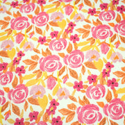 Tissu cotonnade fleurie rose jaune et orange - COLLECTION FLEURS AU CRAYON - OEKO - TEX - TissusPapi.com