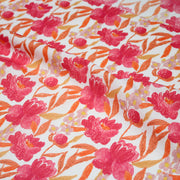 Tissu cotonnade fleurie rose fuchsia et orange safran - COLLECTION FLEURS AU CRAYON - OEKO - TEX - TissusPapi.com