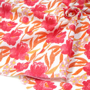 Tissu cotonnade fleurie rose fuchsia et orange safran - COLLECTION FLEURS AU CRAYON - OEKO - TEX - TissusPapi.com