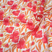 Tissu cotonnade fleurie rose fuchsia et orange safran - COLLECTION FLEURS AU CRAYON - OEKO - TEX - TissusPapi.com