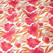 Tissu cotonnade fleurie rose fuchsia et orange safran - COLLECTION FLEURS AU CRAYON - OEKO - TEX - TissusPapi.com