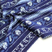 Tissu coton fin imprimé INDIENNES, motif traditionnel de fleurs, pois, flèches, tons bleus et blancs - TissusPapi.com