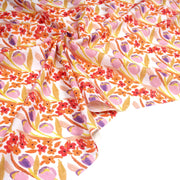 Tissu cotonnade fleurie rose, jaune, rouge et parme - COLLECTION FLEURS AU CRAYON - OEKO - TEX - TissusPapi.com