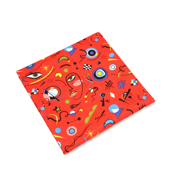 Tissu cotonnade KANDISKY, motif art moderne, blanc ou rouge - OEKO-TEX STANDARD 100